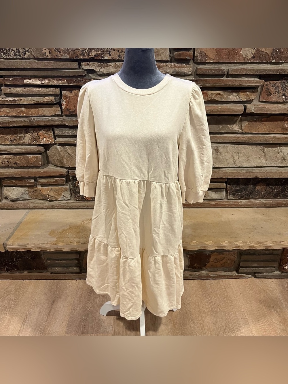 T.LA Anthropologie Savannah Cream Puff-Sleeve Tiered Mini Dress 100% Cotton